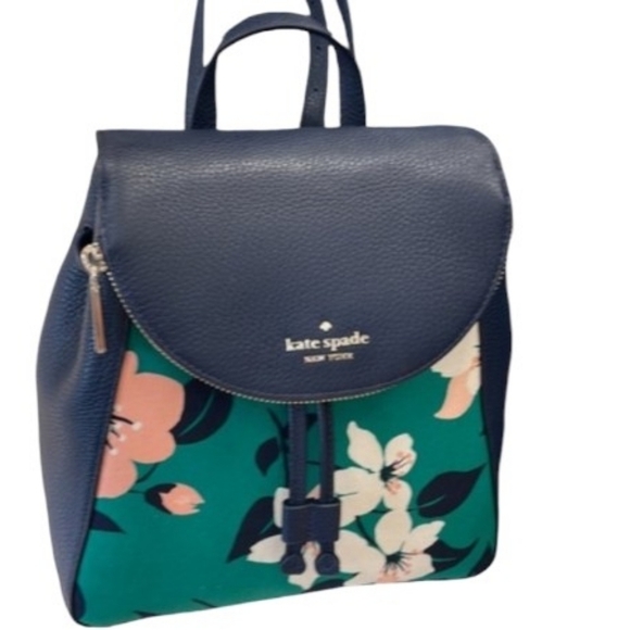 NWT Kate Spade ♠️ Leila Medium Flap Backpack Lily Blooms Green Multi Color main image 4